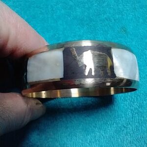 Elegant brass mother of Pearl ebony Elephant Bangle vintage large